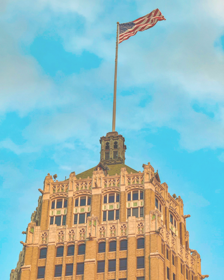 Building with American flag displayed